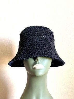 Women's Black Crochet Bucket Hat - Breathable Knit Sun Hat